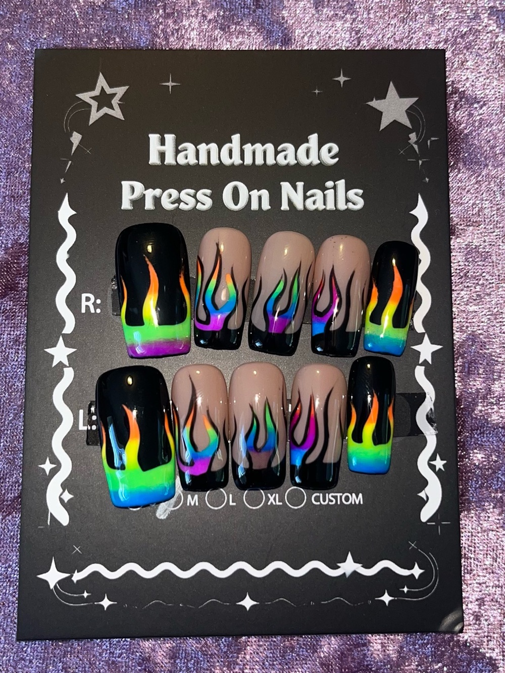 Black & Rainbow Flame Press-On Nails -